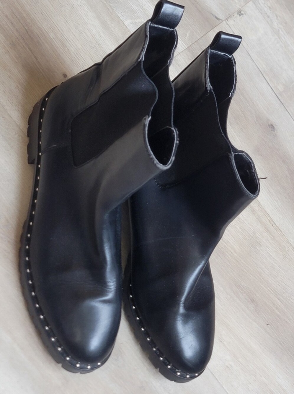 Saks Fifth Avenue Black Leather Chukka Boots with Studded Sole